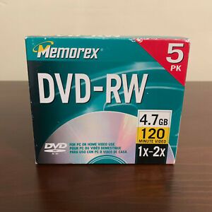 NEW Memorex DVD-RW 5pk 1x 2x 4.7GB 120 Mins For Pc Or Home Video Recorder NIB