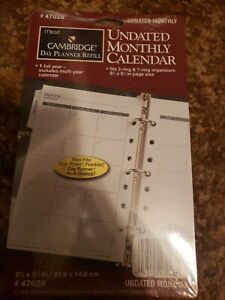 #47028 Mead Undated Monthly Calendar 8 1/2 x 5 1/2, fits 3 &amp; 7 Ring- 1 full yr