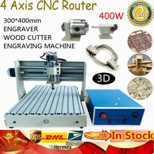 4 AXIS CNC Router 3040 3D Engraver 400W PCB Metal Wood Drilling Milling Machine