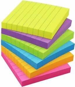 Sticky Notes with Lines Lined Sticky Notes 3x3 Bright Multi Colors 6 Pads 100 Sh