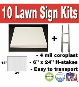 10 Pack Blank Yard Signs 18x24 with H-Stakes for Garage Sales &amp; Graduations