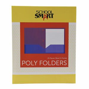 School Smart Two-Pocket Poly Folder with Three-Hole Punch, Blue, Pack of 25