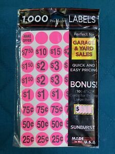 Pack of 1000 Yard Garage Sale Price Stickers Prepriced Labels Self Adhesive Tags
