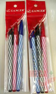 2 packs x 3 pcs. Lancer Spiral Blue Black Red Ballpoint Pens 0.5 mm Stationery