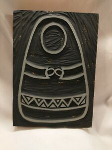 American Crayon Linoleum Wood Printing Block INUIT, Alaskan Native Woman Vintage