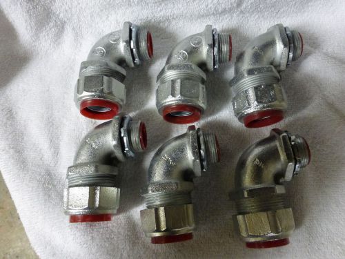 Lot of 6  -  3/4&#034; liquidtight 90 degree angle connectors - malleable iron for sale