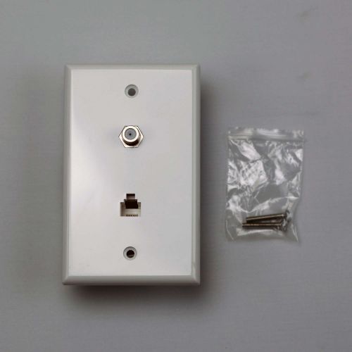 Tv &amp; phone jack combo single plate w/ f-type cable connector &amp; rj11 jack 6661-w for sale