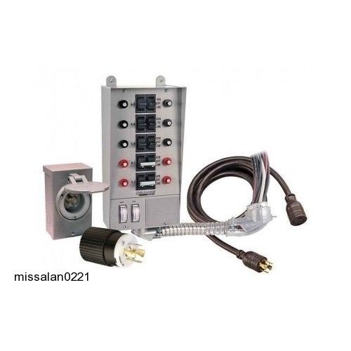 Generator Transfer Switch Kit Power Cord Inlet Box 8000 Watts Prewired System