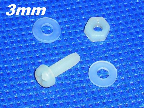 50pcs nylon 3*10mm bolts , 50pcs nylon m3 nut , 100pcs nylon m3 washer for sale