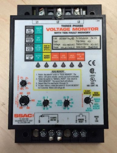 SSAC Voltage Monitor WV911AL 400-480V AC 2-10% Unbalance Used