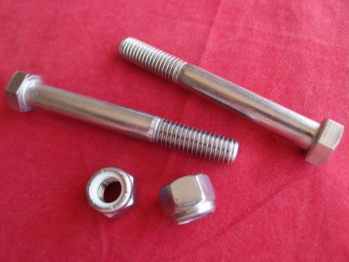 Lot of 2 304 stainless steel hex bolts w/nylon lock nuts 1/2-13 x 4; s30400 18-8 for sale