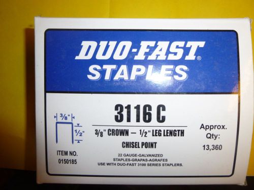 Duo-fast 3116-c 3/8&#034; crown 1/2&#034; leg chisel point staples 13,360  item: 0150185 for sale