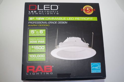 RAB DLED6R12Y Retrofit 12W LED Warm 3000K 6 inch Round White Low-Profile