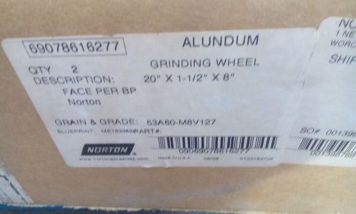 Lot (2) Norton 53A60-M8V127 Alundum Centerless Grinding Wheels 20” x 1-1/2” x 8”