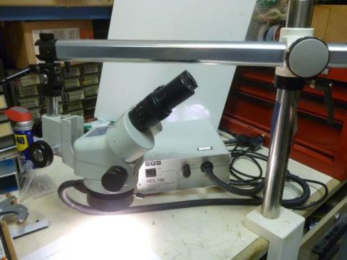 Meiji EMZ Stereo Inspection Microscope, 0.7 – 4.5 Mag, Mounted on a C Arm, L791