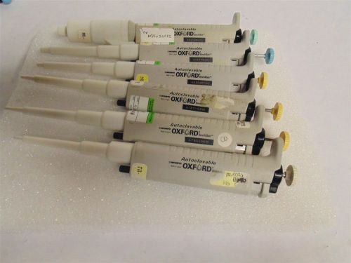 LOT OF 6 OXFORD AUTOCLAVABLE BENCHMATE PIPETTE .5/10 2/20 10/100 20/200 100/1000