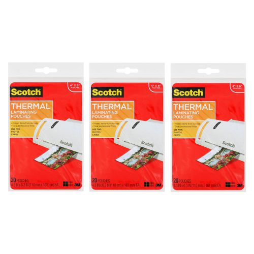 Scotch Thermal Laminating Pouches, Photo Size 4&#034; x 6&#034;, 5 Mil, 60/Pack TP5900-20