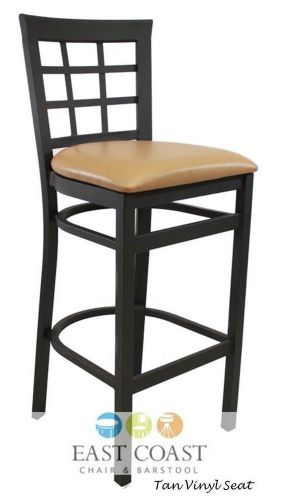 New gladiator window pane metal restaurant bar stool with tan vinyl seat for sale