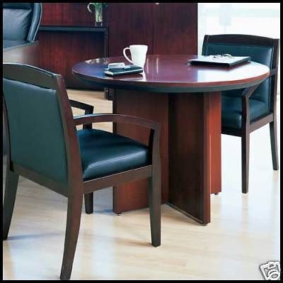 Round conference table set and with 2 chairs office room cherry or mahogany wood for sale