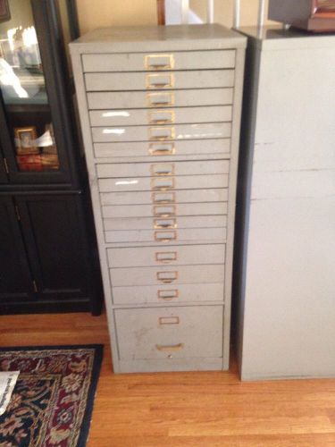 USPS Vintage Grey Metal Flat File Cabinet 16 Drawers Mid Century Industrial