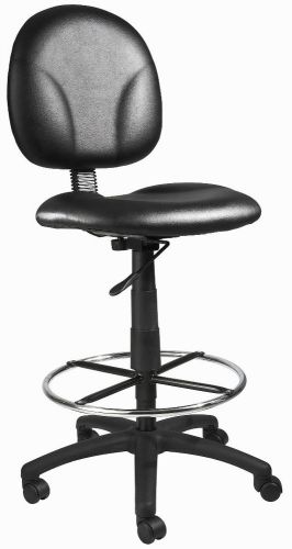BLACK LEATHER DRAFTING STOOL CHAIR WITH CHROME FOOT RING B1690-CS