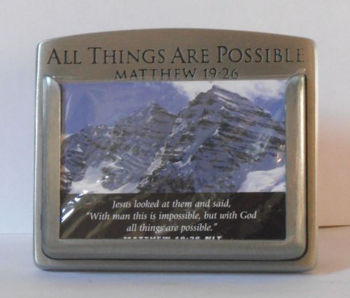 BIBLE VERSE LCP Business Card Holder, Pewter Finish.All Things are Possible NiB