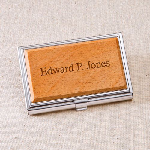 Personalized w/ Name Executive Business Card Case Holder Maple Wood Wooden NEW