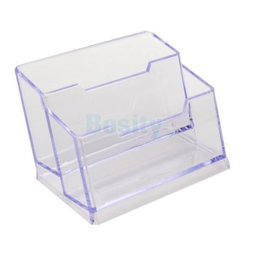Clear Plastic Desktop Business Card Holder Display Stand 2 Compartments Tier