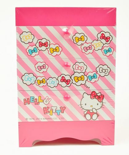 Sanrio Hello Kitty Mini 3-Drawer Desk Box Chest Organizer WOOD Pink
