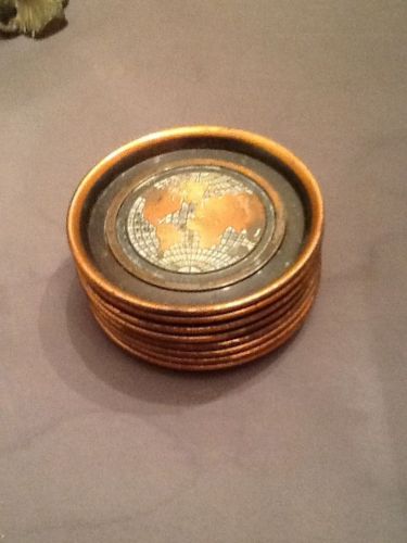 Vintage set of 8 HYDE PARK Cup Coasters Marked Map Of The World