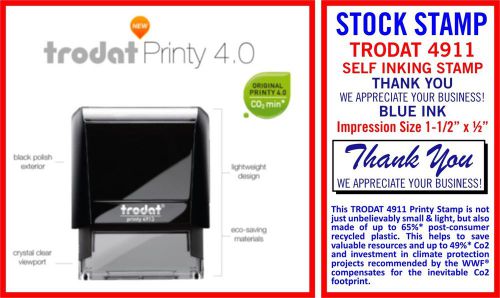 &#034;THANK YOU&#034; Self Inking Rubber Stamp in Blue Trodat 9411 Stamper