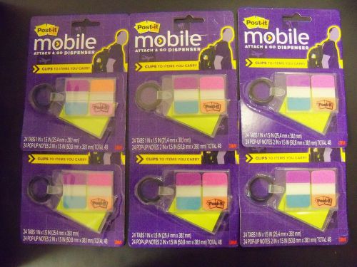 Post-it Mobile Attach &amp; Go - 144 tabs 1x1.5 in, 144 notes 2x1.5 in (6pk) **NEW**