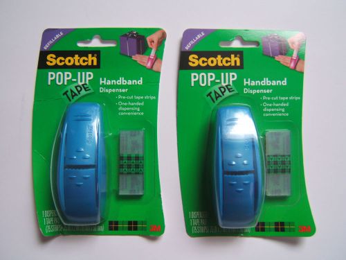 2 NEW Blue Scotch Pop-Up Tape Handband/Hand Dispensers with 75 Tape Strips each