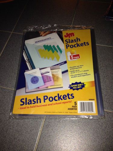 NEW Slash Pocket Jackets, Letter, Polypropylene, Assorted Colors, 5/Pk