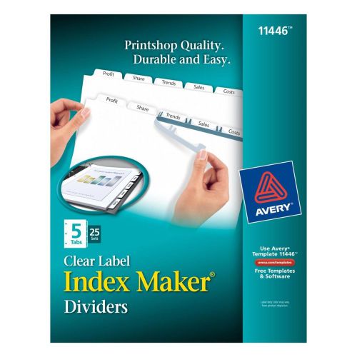 NEW Avery Index Maker Clear Label Dividers with 5 White Tabs 25 Count (11446)