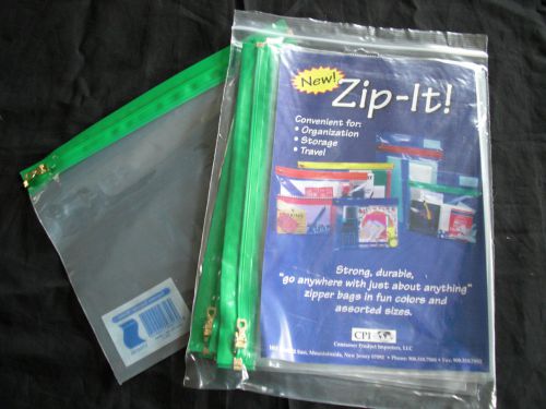 5 Green Transparent Zipper Pockets  10X7