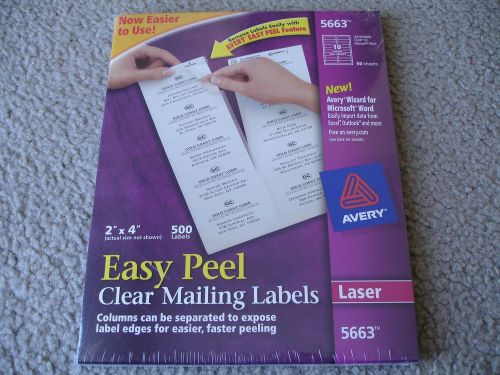 Brand New AVERY 5663 CLEAR MAILING LABELS 2&#034; x 4&#034; 500 / Box