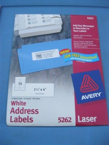 Avery 5262 WHITE ADDRESS LABELS  1 1/3&#034; x 4&#034;  252 LABELS  18 SHEETS  FREE SHIP