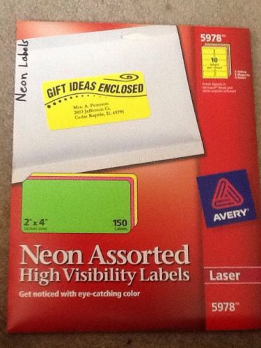 Avery Neon Labels 2&#034; X 4&#034;  Laser 5978 150 Labels 10 On A Sheet