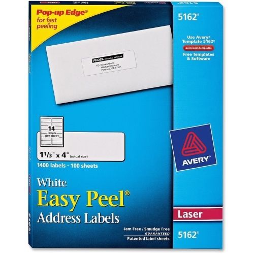 Avery Easy Peel Address Label - 1.33&#034;Wx4&#034;L - 1400/Box - Laser - White