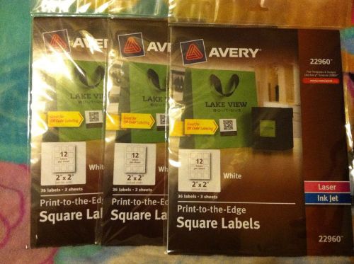 Avery 22960 Label Lot Of 3. Each Pack =36   2&#034;x2&#034; Square