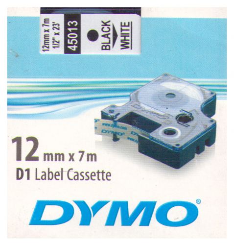 Dymo D1 Label Cassette - 12mm x 7m - 45013 BLACK on WHITE