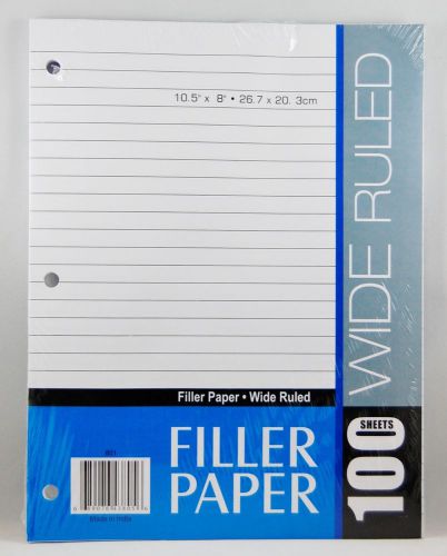 Wide Ruled Filler Paper - 10.5&#034; x 8&#034; - 100 Sheets - Case of 36 Pieces
