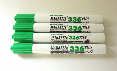 Four SANFORD Markette 336 PLUS Permanent GREEN Chisel Tip Markers NEW