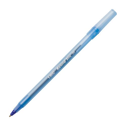 Bic round stic pen - fine pen point type - blue ink - blue barrel - 12 (gsf11be) for sale