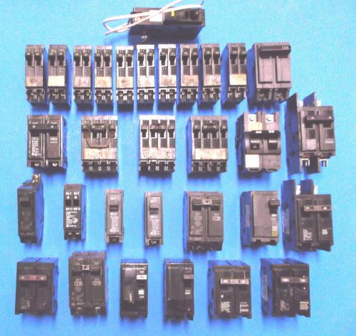 Huge lot of 31 circuit breakers assorted square-d/siemens/ge/cutler-hammer for sale