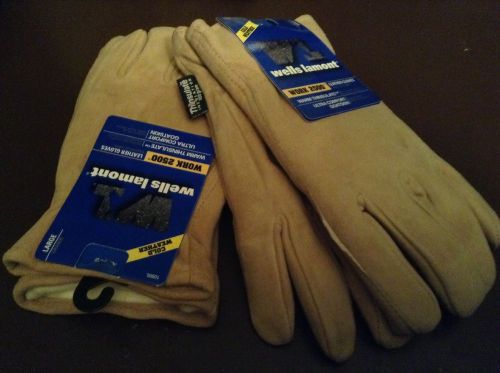 Wells Lamont Heavy Duty Leather goat skin work Gloves Warm Thinsulate 2 Pairs Lg