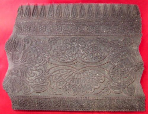 Antique Hand Carved Big Floral &amp; Sheen Design Wooden Printing Block / Cut