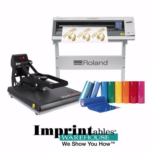 Roland gx-24 vinyl cutter, stand, maxx 16x20 clam press package for sale