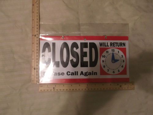 open/closed sign (reversible) with clock hands